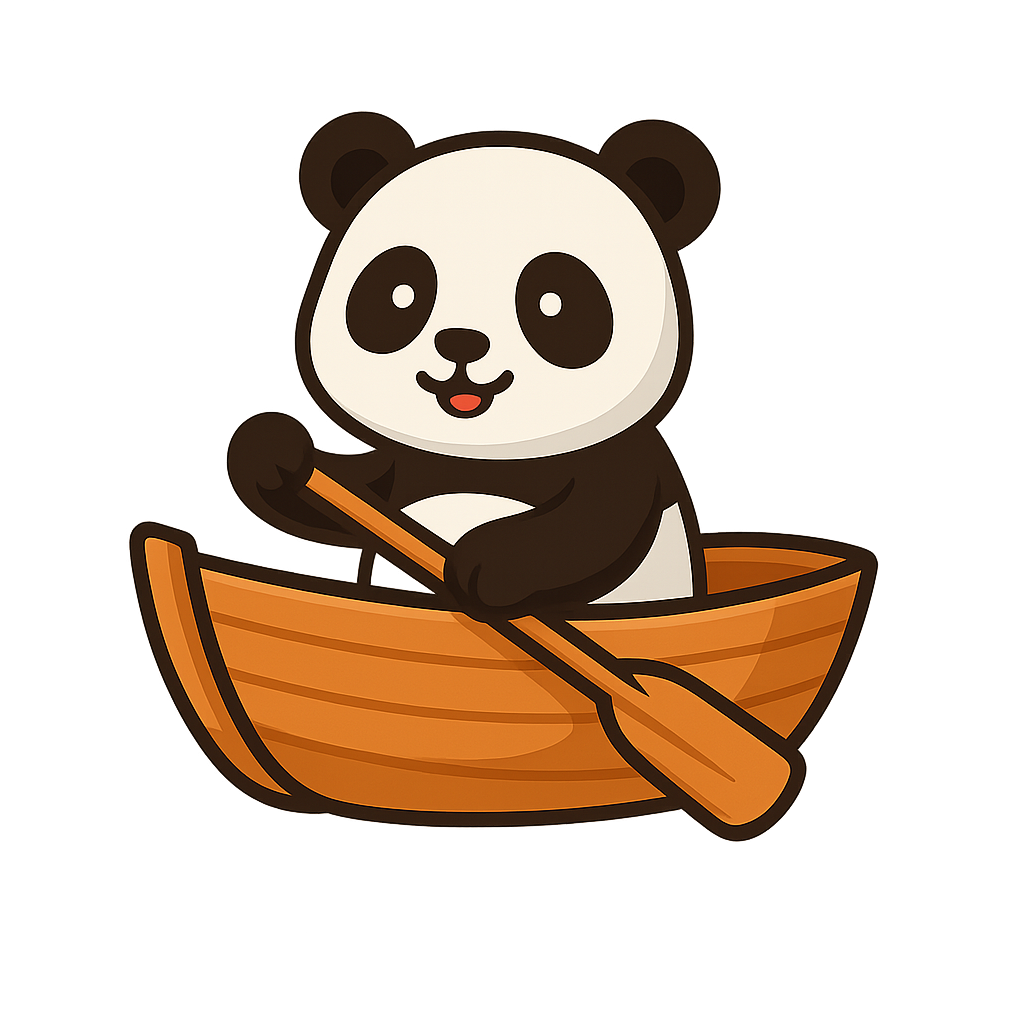 Panda in a wooden sailboat